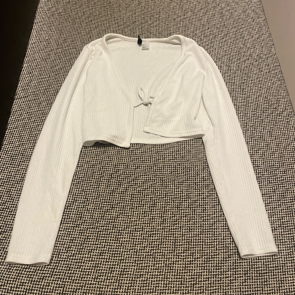 H&M White Tie-Front Crop Cardigan